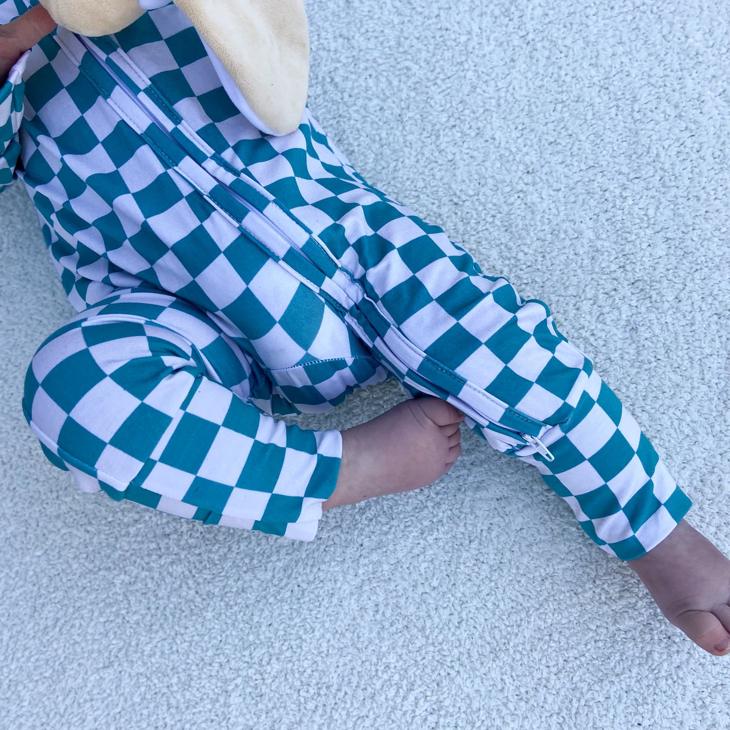 Teal Check Modal Zipper Pajamas (TAT 2-4 Business Days)